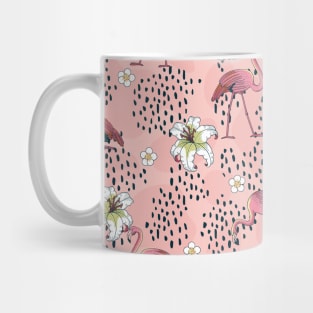 Flamingo with Abstract Shapes and Flowers Mug